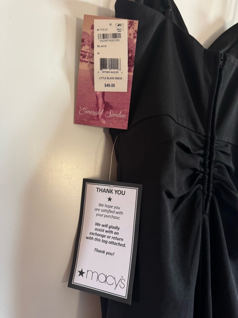 Emerald Sundae Black Spaghetti-Strap Ruched Mini Dress - Picture 4 of 5